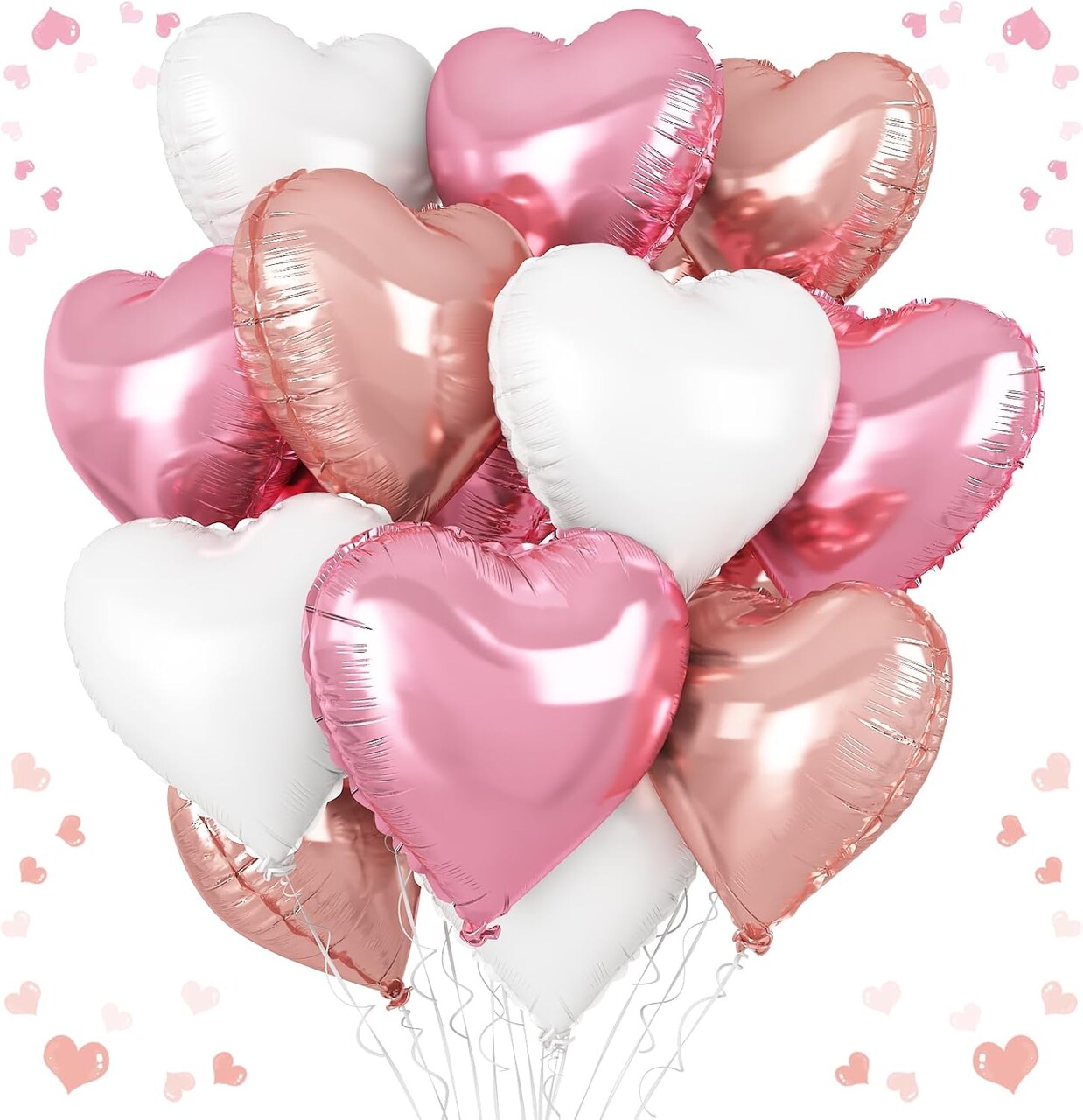 12-Pack 18in Pink & Rose Gold Heart Foil Balloons – Mylar Party Decor for Birthday, Baby Shower & Wedding